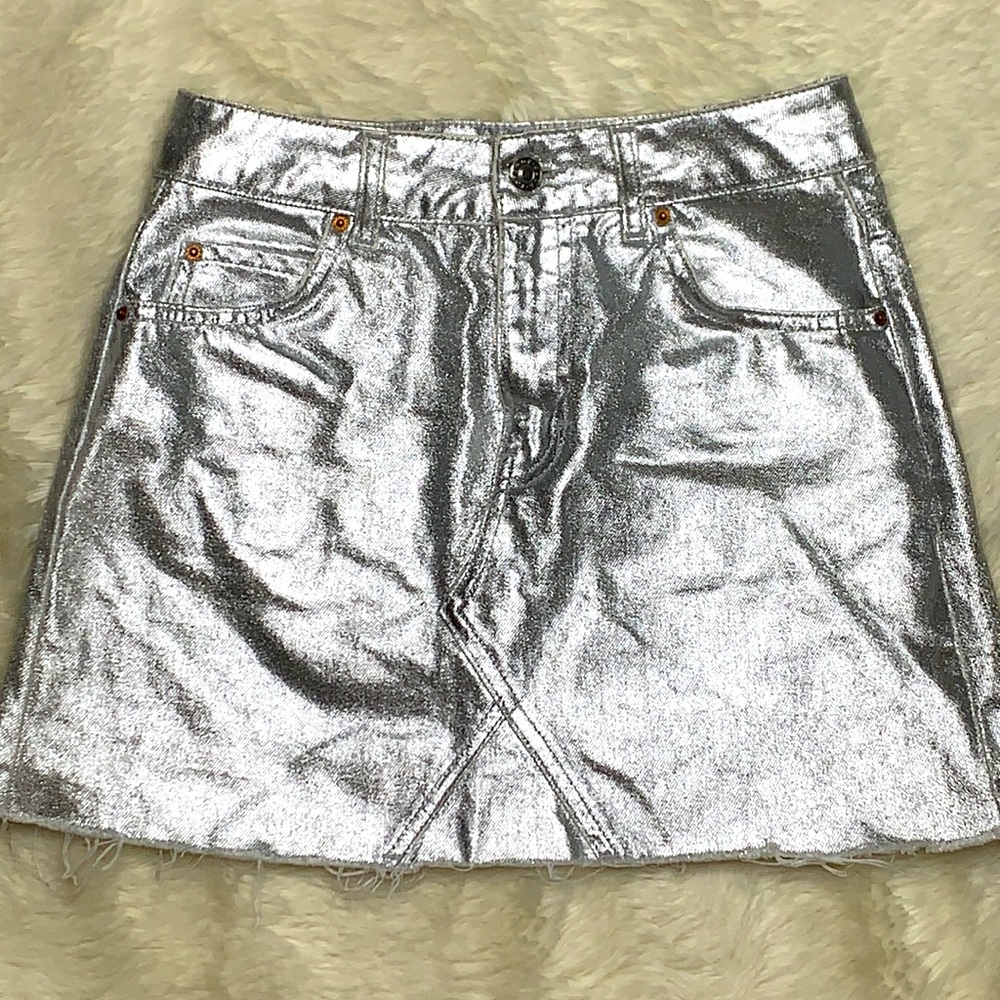 Topshop Moto Skirt silver metallic Denim size 4